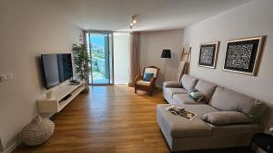 a living room with a couch and a television at Magnólia Residence in Funchal