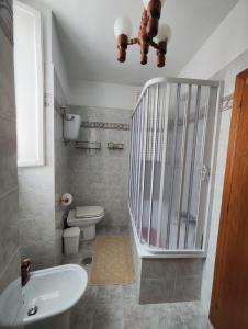 a bathroom with a shower and a toilet and a sink at La Belle Epoque in Gubbio