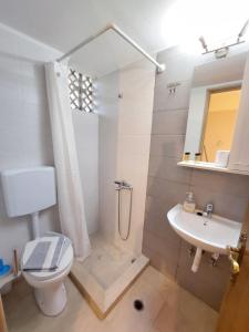 a bathroom with a toilet and a sink at Vessarios in Nikiana