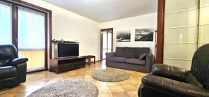 a living room with a couch and a tv at VIP Apartamenty Sienkiewicza in Zakopane