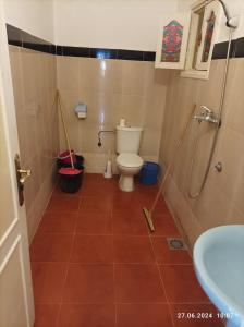 une salle de bains avec toilettes et lavabo dans l'établissement Wohnung Drehte Etage 3 Schlafzimmer, à Segangane