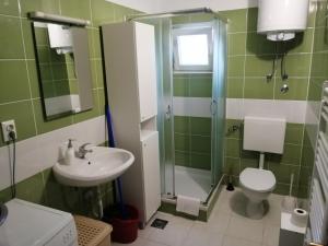 ein Badezimmer mit Dusche, Waschbecken und Toilette in der Unterkunft Apartments Kabalin 2 in Novi Vinodolski