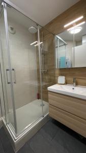 un baño con ducha y lavabo en Appartement 15 min Paris Gare du Nord, en Deuil-la-Barre