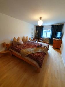 a bedroom with a large bed and a television at Böhmerwald fun in Schwarzenberg am Bohmerwald