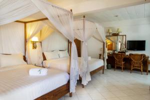 a bedroom with two beds and a desk and a television at Sunny Garden in Antananarivo