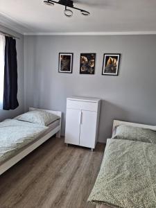 Posteľ alebo postele v izbe v ubytovaní Noclegi Różanka