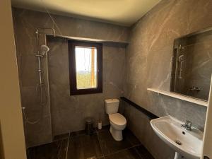een badkamer met toilet, wastafel en raam bij Tierra 1 in Skiathos-stad