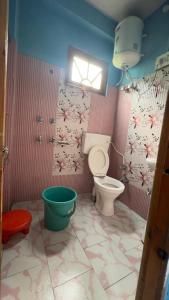 a bathroom with a toilet and a window at Yamuna Guest House Tosh in Tosh