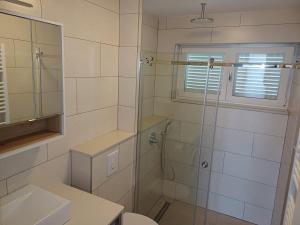 a bathroom with a shower and a toilet and a sink at Villa Arija Brela in Brela +25 photos