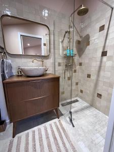 a bathroom with a sink and a shower at Dar Fafy studio cosy au calme à 15min de Nantes in Bouguenais