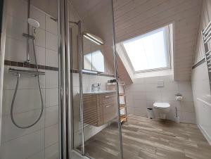 un bagno con doccia e WC di Schwan 315 a Mirow Altre 18 foto