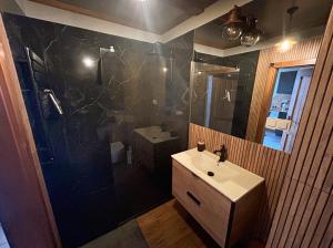 a bathroom with a sink and a shower at Loft House klimatyzowany Apartament - Jezioro Nyskie, Nysa in Nysa +33 photos