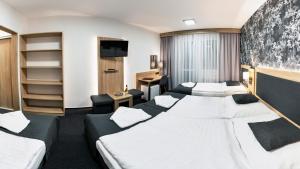a hotel room with two beds and a tv at Hotel Kamzík *** in Malá Morávka +40 photos