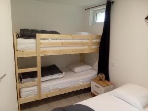 a bedroom with two bunk beds and a window at appt tout confort a laveissiere 103 in Laveissière