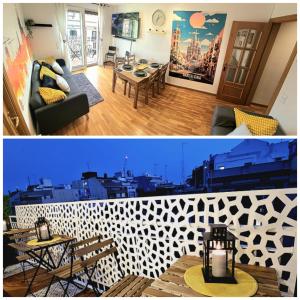 a living room and a dining room with a table at Apartamento exclusivo junto Sagrada Familia Barcelona in Barcelona