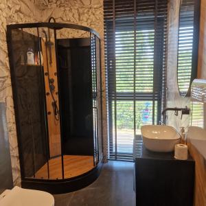 a bathroom with a shower and a sink at Boszkowo Horizon Park apartament 24 in Boszkowo-Letnisko