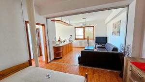a living room with a couch and a television at Apartmán Bulvár in Žilina