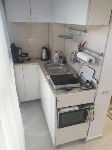 a small kitchen with a sink and a stove at Studio Saturn in Saturn