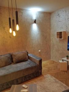 ニシュにあるApartment Aleksandrijaのソファとテーブルのあるリビングルーム