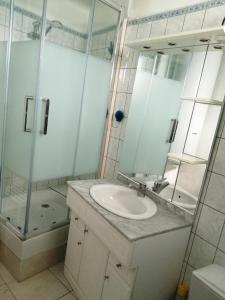 a bathroom with a sink and a shower at le petit hameau in Fontenay-sur-Mer +1 photo