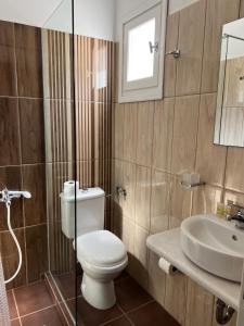 a bathroom with a toilet and a sink at Pension Irene in Ios Chora