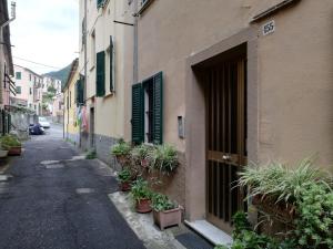 an alley with potted plants on the side of a building at Kikka's House in La Spezia