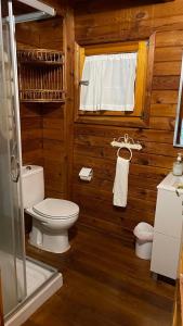 a bathroom with a toilet and a window in a cabin at Casas Rurales Tabla Honda in El Robledo +3 photos