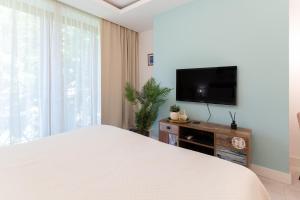 Televízia a/alebo spoločenská miestnosť v ubytovaní PLATER PREMIUM APARTMENTS