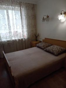 a bedroom with a bed and a window at Apartment On Pribuzhskaya 2 in Khmelʼnytsʼkyy