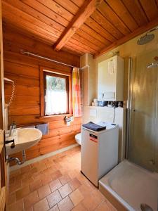 a kitchen with a refrigerator and a sink in a room at Haus Lahneck bei Koblenz in Lahnstein +36 photos