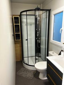 a bathroom with a shower with a toilet and a sink at Villa Kiara in Vodice +36 photos
