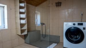 a washing machine in a bathroom with a shower at Τhemis House in Chania Town