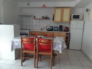 a kitchen with a table with chairs and a refrigerator at Studio Viarhona in Tain-lʼHermitage