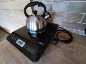 a tea kettle on top of a stove at Апартаменти У Кузьмича однокімнатні студіо in Mykulychyn