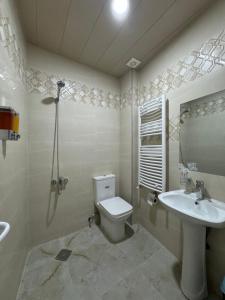 a bathroom with a toilet and a sink at Margaliti in Telavi +32 photos