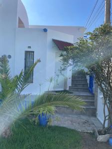 a white house with stairs and plants in the yard at Mi Cachito in Los Caños de Meca