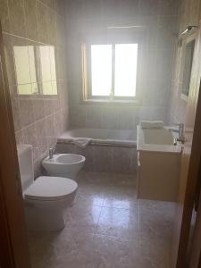 ein Badezimmer mit Toilette, Badewanne und Waschbecken in der Unterkunft A Quinta do Presidente 