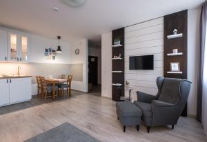 Kuchyň nebo kuchyňský kout v ubytování Aranymandula apartmanok