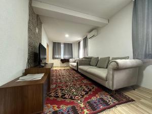 a living room with a couch and a television at Happy House in Sarajevo