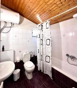 a bathroom with a toilet and a tub and a sink at Katerinas House 2 in Skriperón +5 photos
