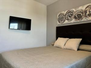 Schlafzimmer mit einem Bett und einem TV an der Wand in der Unterkunft Apartamento Valdés in El Puerto de Santa María