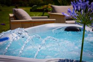 a jacuzzi tub with water splashing in it with a flower at InMaremma glamping in Pescia Romana