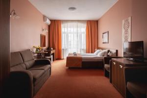 Televízia a/alebo spoločenská miestnosť v ubytovaní Paria Hotel