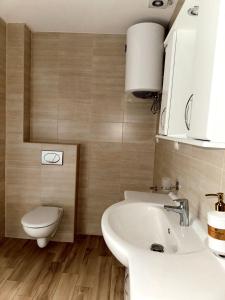 a bathroom with a white sink and a toilet at Blue Sutomore in Brca