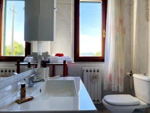 a bathroom with a sink and a toilet and windows at La Casa di Dorina e Vincenzo in Gabbro +33 photos