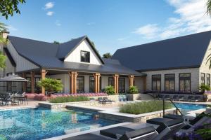 a rendering of a house with a swimming pool at Blueground Lost Plains parking gym pool wd ATX-261 in Austin