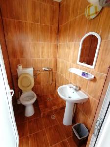 a bathroom with a toilet and a sink at Casa din Vamă in Vama Veche