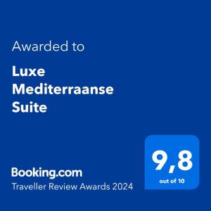 Certifikát, hodnocení, plakát nebo jiný dokument vystavený v ubytování Luxe Mediterraanse Suite