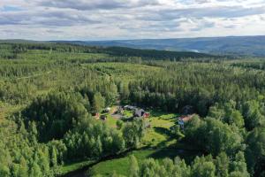 an aerial view of a house in the middle of a forest at Bispgården Paradis in Bispgården