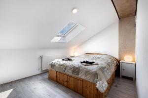 a bedroom with a bed and a skylight at Ferienwohnung Thomée in Looft